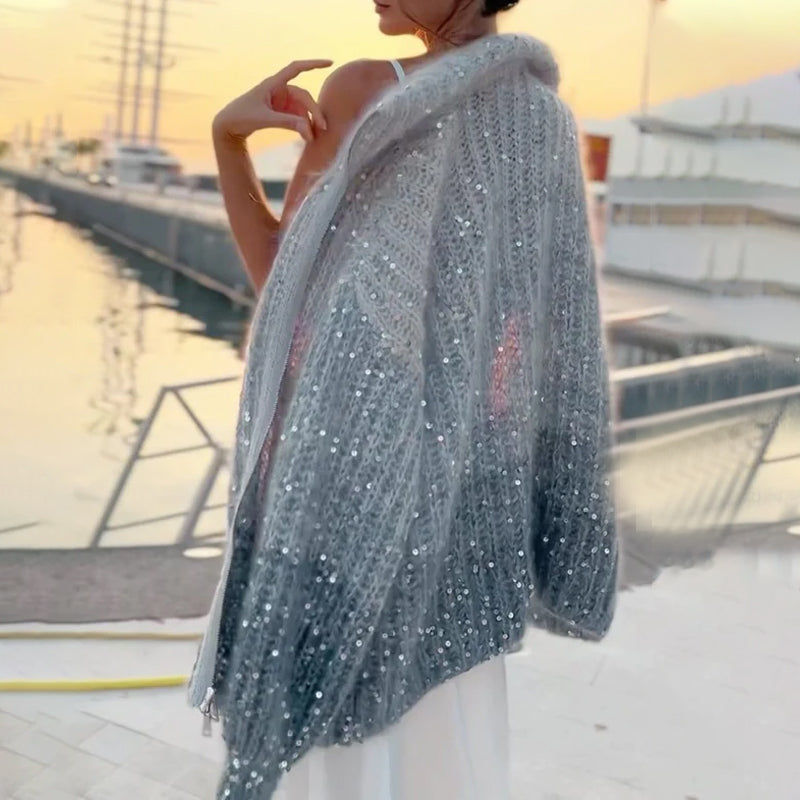 Sweter dzianinowy z jednolitymi cekinami